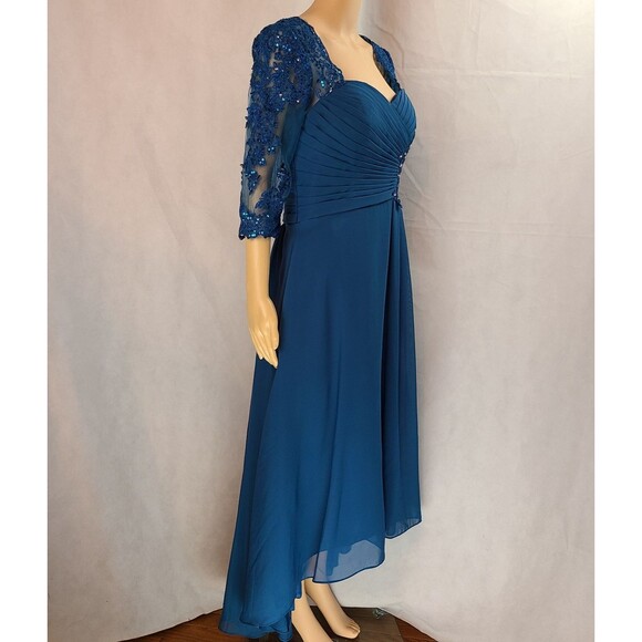New Mother of the Bride (10) Ink Blue Chiffon Pleated Bodice High Low Dress - Picture 7 of 8